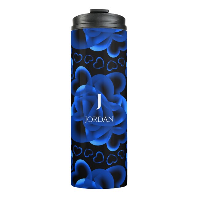 Hearts Aplenty Blue Pattern Thermal Tumbler (Front)