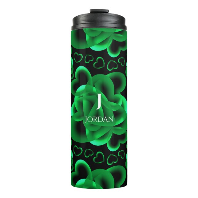 Hearts Aplenty Green Pattern Thermal Tumbler (Front)