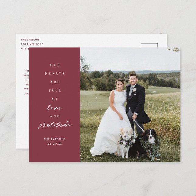 Hearts are Full Photo Wedding Thank You  Postcard (Front/Back)