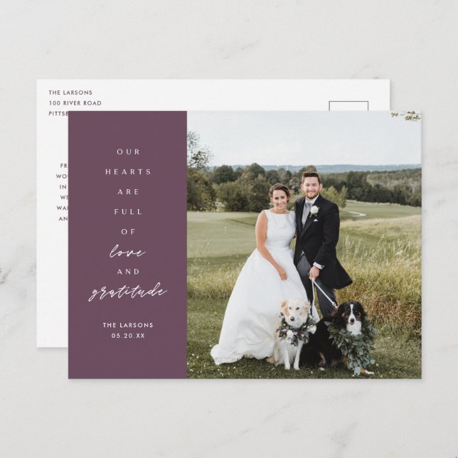 Hearts are Full Photo Wedding Thank You  Postcard (Front/Back)