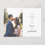 Hearts are Full Wedding Thank You Postcard<br><div class="desc">Express your love and gratitude with our "Hearts Are Full" minimalist wedding thank you postcard. Perfect for sending your heartfelt thanks to all your guests after your special day. The minimalist design features your favourite photo on the front and a message on the back. If you’d like to handwrite the...</div>