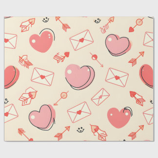 Hearts Arrows Letters Valentine Wrapping Paper