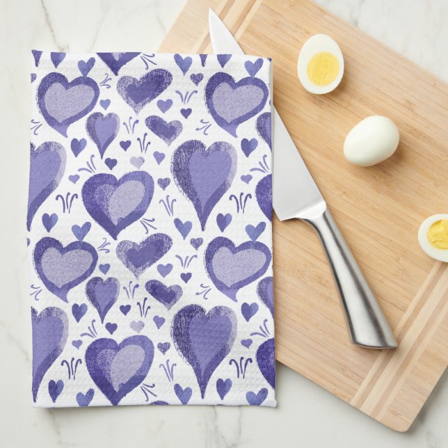Hearts Artistic Drawing Valentine`s Day Tea Towel (Quarter Fold)