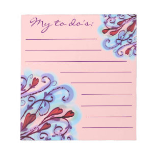 Hearts artistic swirl design notepad