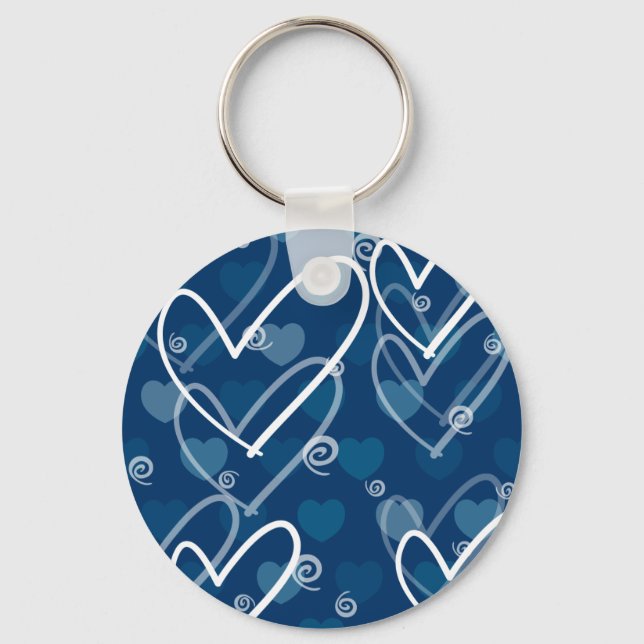 Hearts background in blue, keychain (Front)