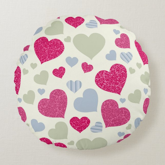 Hearts Background Round Cushion (Front)