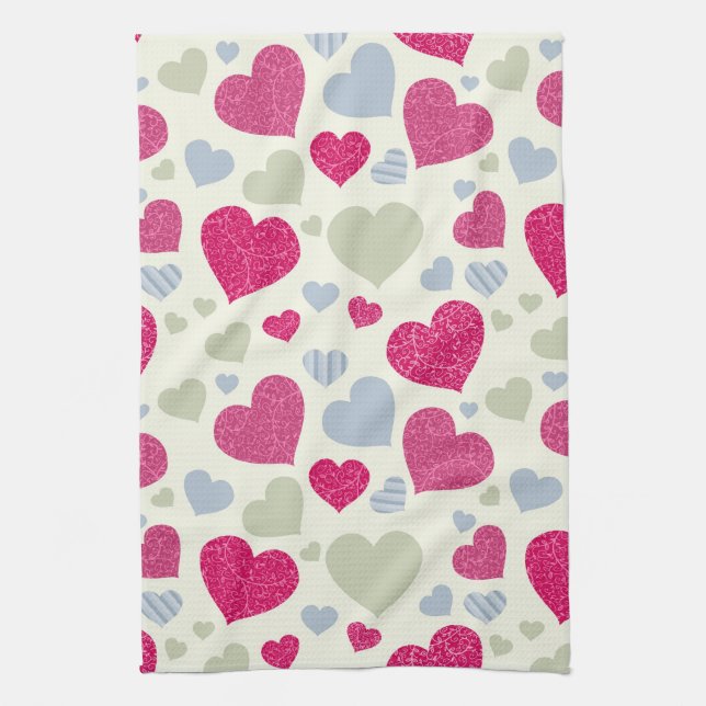 Hearts Background Tea Towel (Vertical)
