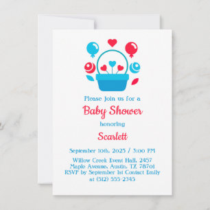 Hearts, Balloons and heart basket Invitation