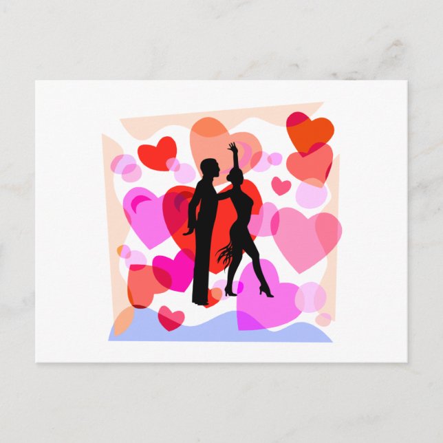 Hearts ballroom dancing postcard (Front)