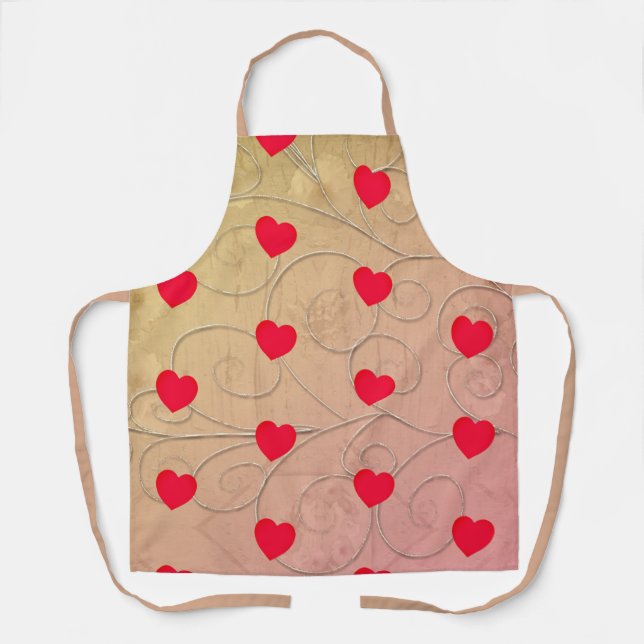 Hearts & Beige All-Over Print Apron (Front)