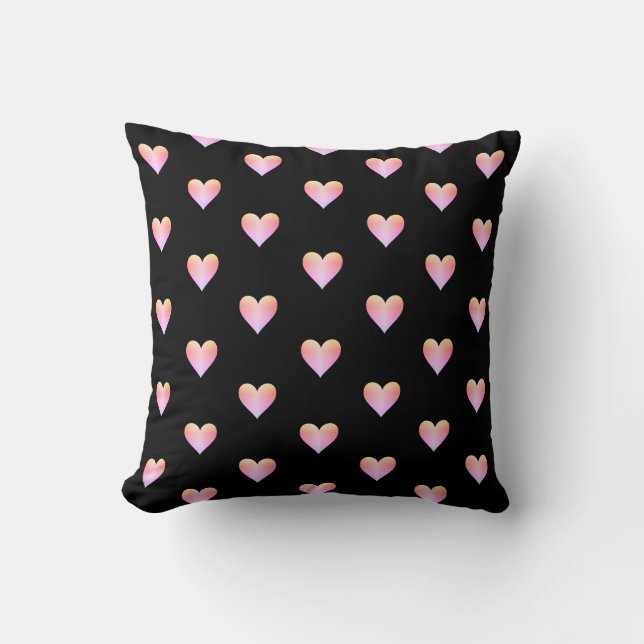 Hearts Black Pink Iridescent Cute Pretty Modern Cushion (Front)