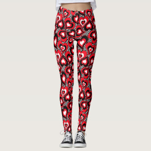 Hearts, black, red and white . leggings