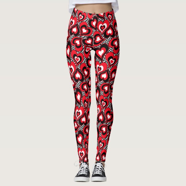Hearts, black, red and white . leggings (Front)