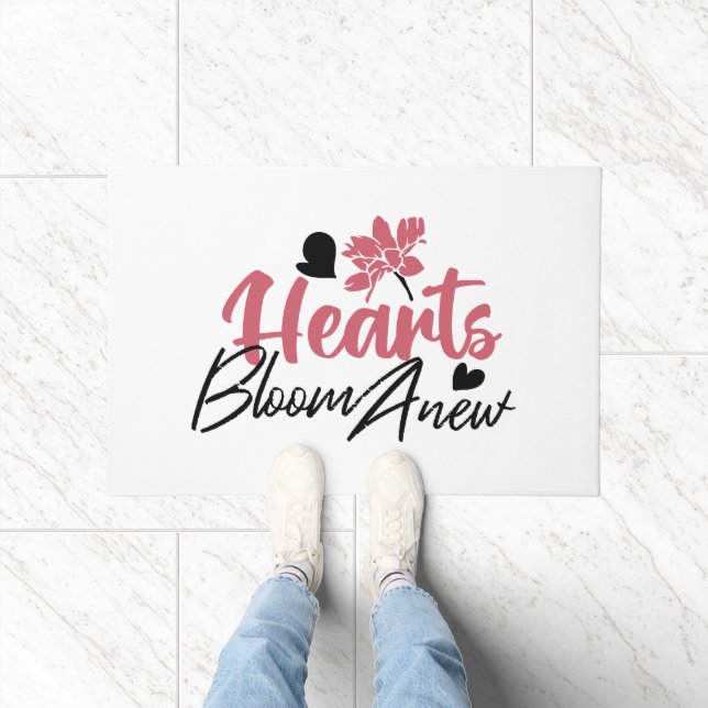 Hearts Bloom Anew - Inspirational Floral Quote Doormat (Indoor)