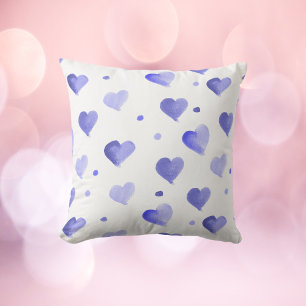 Hearts Blue Watercolor Pattern Cushion