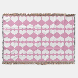 Hearts Blush Pink and White Geometric  Throw Blanket
