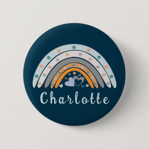 Hearts Boho Rainbow with Personalised Name 6 Cm Round Badge