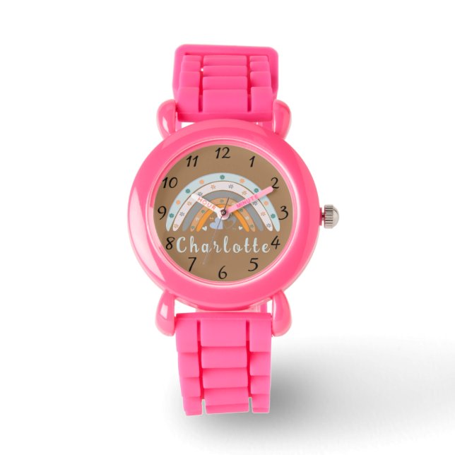 Hearts Boho Rainbow with Personalised Name  Watch (Front)