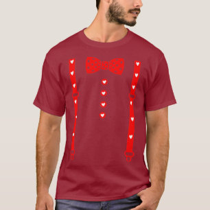 Hearts Bow Tie Suspenders Valentines Day T-Shirt