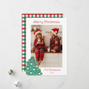 Hearts & Bows Tree Photo Merry Christmas Holiday Card