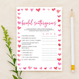 Hearts Bridal Scattergories Bridal Shower Game  Stationery
