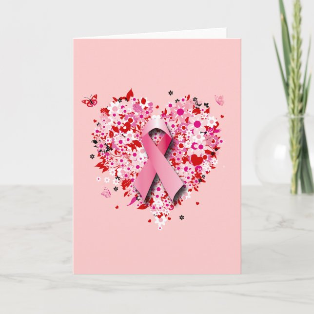 HEARTS, BUTTERFLIES AND PINK RIBBON CARD (Front)