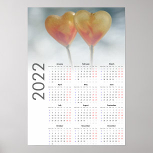 Hearts Calendar 2022 Poster - Monday first