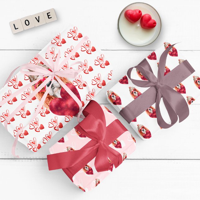 Hearts Cavalier Spaniel Dog Lover Valentines Gift Wrapping Paper Sheet (Creator Uploaded)