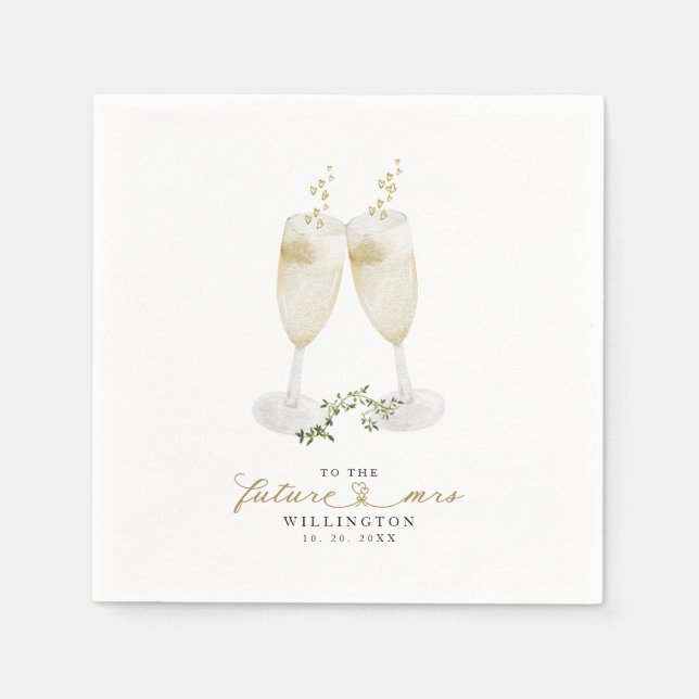 Hearts Champagne Greenery Leaves Bridal Shower Napkin (Front)