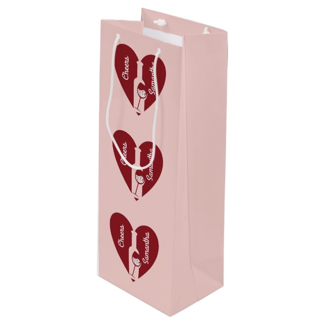 Hearts & Cheers Wine Gift Bag (Front Angled)