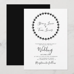  Hearts Circular Frame Black Geometrical Wedding   Invitation