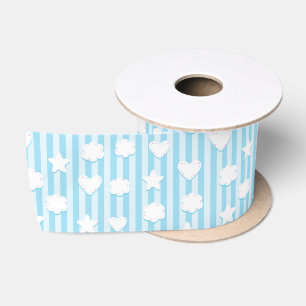 Hearts, Clouds & Stars on Blue Stripes Satin Ribbo Ribbon