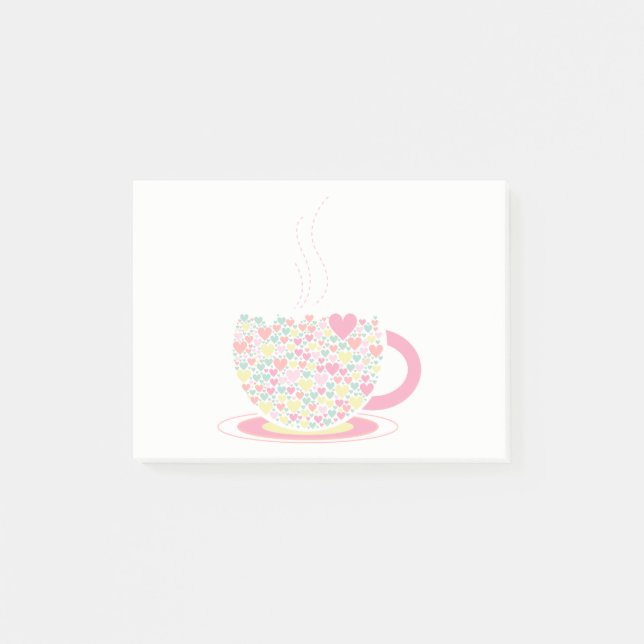 Hearts Coffee Cup Post It Note Pad (Front)