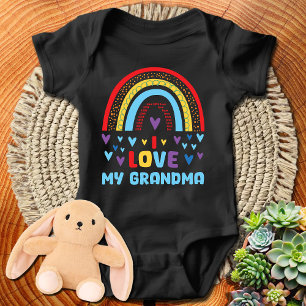 Hearts Colourful Rainbow I Love My Grandma Baby Bodysuit