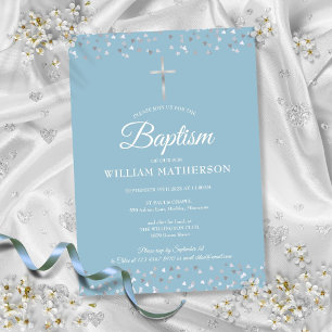 Hearts Confetti Baptism Christening Invitation