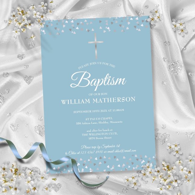 Hearts Confetti Baptism Christening Invitation (Hearts Confetti Baptism Christening Invitation)