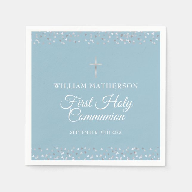 Hearts Confetti First Holy Communion Napkin (Front)