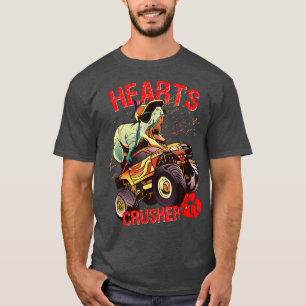 Hearts Crusher T Rex Dinosaur Riding Monster Truck T-Shirt
