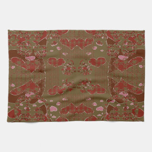 Hearts Cupflowers Tea Towel