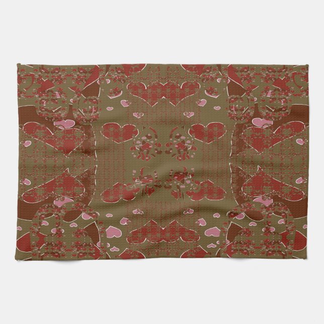 Hearts Cupflowers Tea Towel (Horizontal)