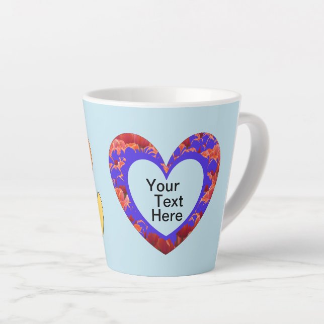 Hearts Cust. Text & BG Colour Latte Mug (Right Angle)
