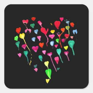 Hearts cute colourful whimsical heart art square sticker