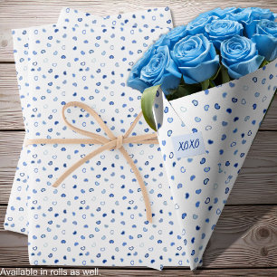 Hearts - Dark to Light Blue on White Wrapping Paper Sheet