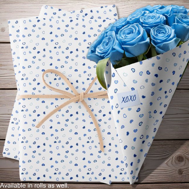 Hearts - Dark to Light Blue on White Wrapping Paper Sheet (Hearts - Dark to Light Blue on White Wrapping Paper Sheets-roses-by Leapfroglisics Shop)