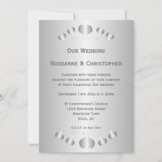 Hearts Design Silver Coloured Background Wedding Invitation