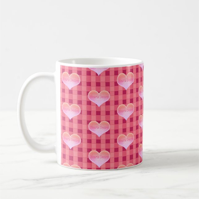 Hearts Desire Hearts & Checked Tablecloth Pattern Coffee Mug (Left)
