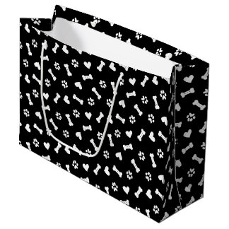 Hearts Dog Paws And Bones Black     Large Gift Bag