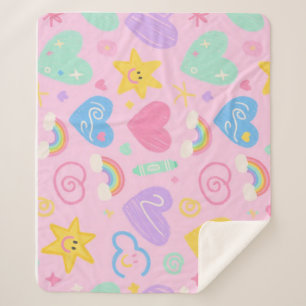 Hearts & Doodles Blanket – Soft Pastel Cuteness