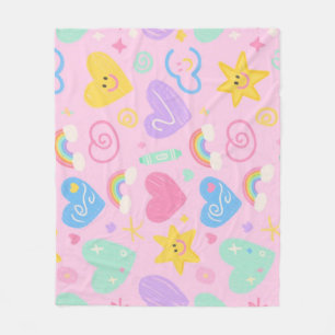 Hearts & Doodles Blanket – Soft Pastel Cuteness
