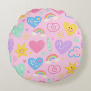 Hearts & Doodles Throw Pillow Cute Kidcore Accent